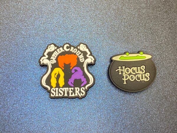 2PC Hocus Pocus Cauldron & Sign Soft PVC Shoe Croc Charms Halloween