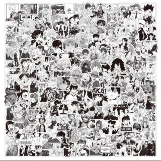 25/50 Count - Black and White Anime Character Vinyl Stickers