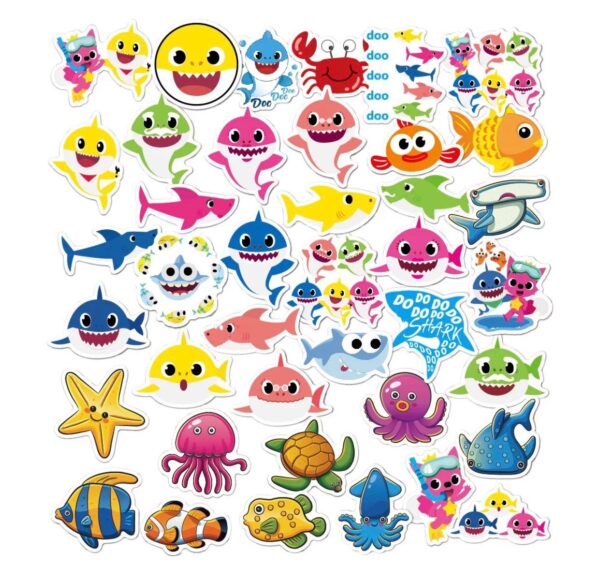 40 Count - Random Baby Shark Character Vinyl Stickers