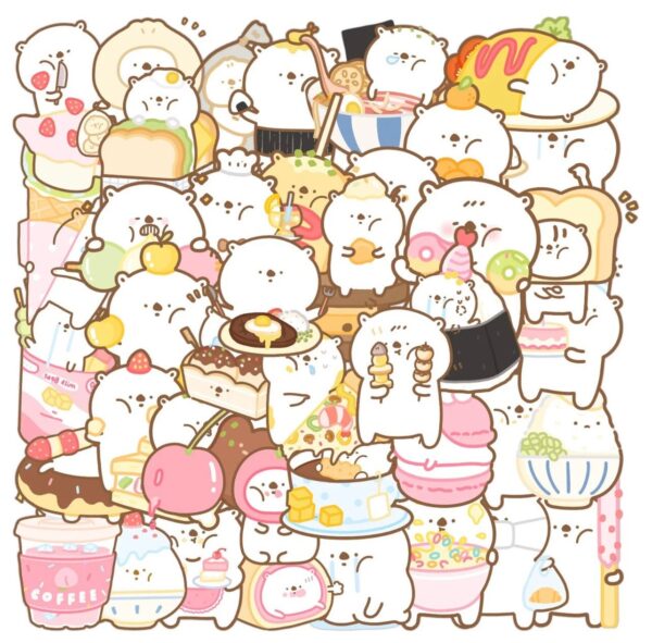 40 Count - Kawaii Cute White Bears Vinyl Sticker Waterproof
