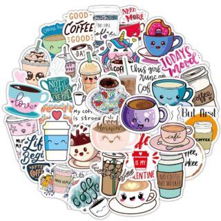 25/50 Count - Anime Cups and Drinks, Boba, Bubble Tea, Coffee Themed Cartoon Vinyl Stickers