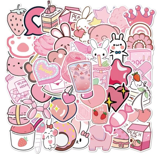 25/50 Count - Cute Bunny and Pig Cartoon Random Vinyl Stickers