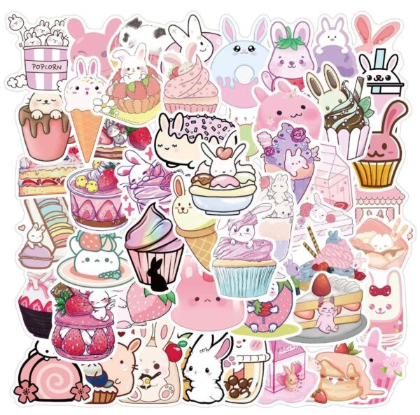 25/50 Count - Cute Bunny Cupcake Random Vinyl Stickers