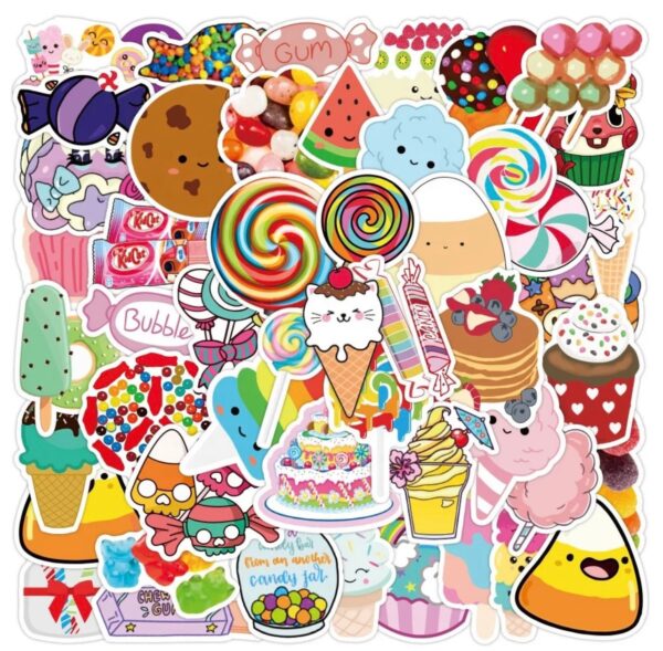 25/50 Count - Colorful Lollypop Candy Snacks Random Vinyl Stickers