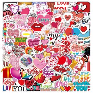 25/50 Count - Hearts, Love You, Kisses, Valentine Vinyl Stickers