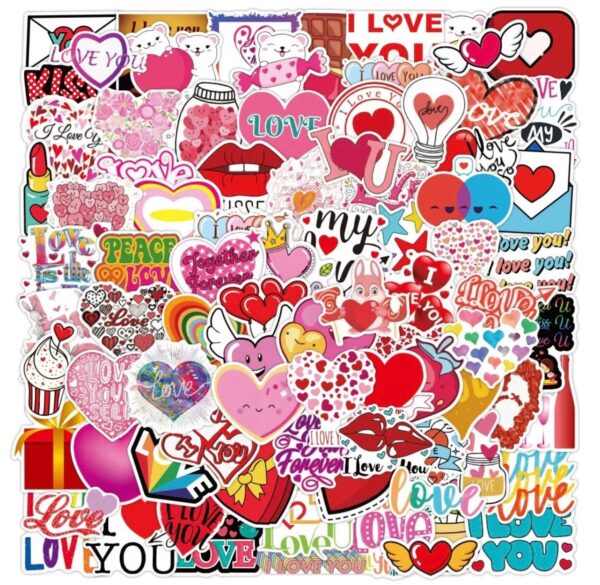 25/50 Count - Hearts, Love You, Kisses, Valentine Vinyl Stickers