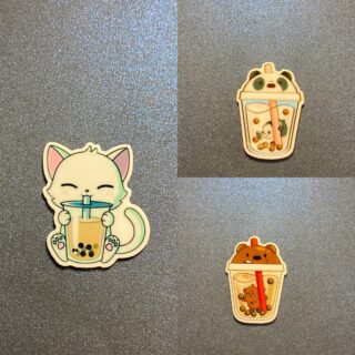 Cat Drinking Boba Bubble Tea 3PC Shoe Charms - RESIN