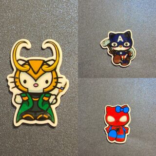 Hello Kitty Captain America, Loki, Spiderman 3PC Shoe Charms - RESIN