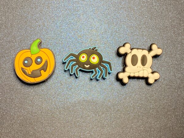 Silly Pumpkin, Spider, Skull Bone Halloween 3PC Soft PVC Shoe Croc Charms