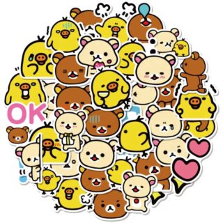 40 Count - Anime Cartoon Rilakkuma Stickers Waterproof PVC Character Vinyl Stickers