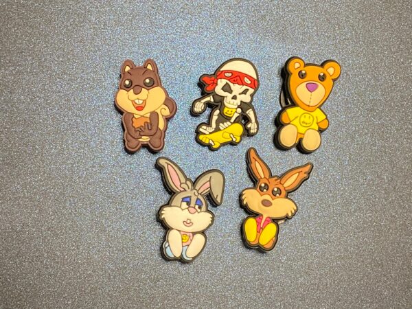 5PC Soft PVC Shoe Charms Squirrel , Skeleton, Bear, Rabbit, Coyote