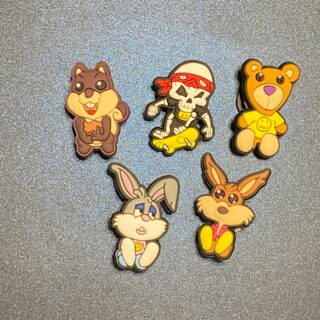 5PC Soft PVC Shoe Charms Squirrel , Skeleton, Bear, Rabbit, Coyote