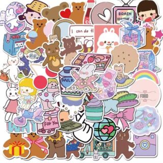 50 Count - Cute Bunny Bear Cat Cream Bear pack,  journaling stickers Japanese Character Vinyl Stickers