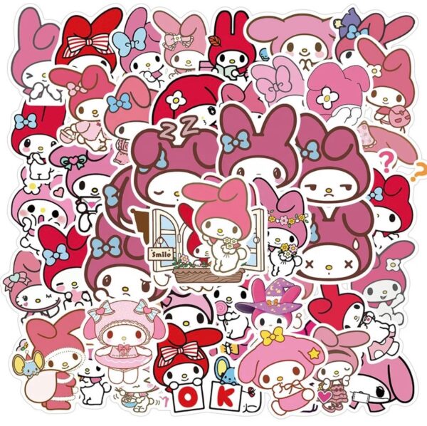 50 Count - Random My Melody & Kuromi Character Vinyl Stickers - Image 2