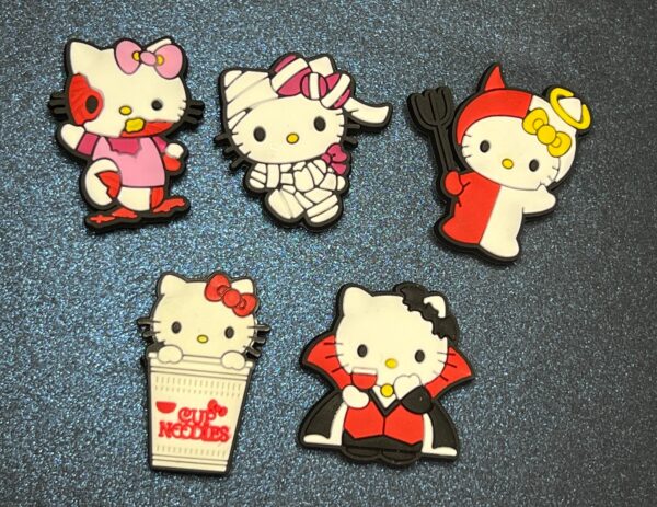 5PC Hello Kitty Vampire, Cup Noodle, Devil, Zombie, Mummy Soft PVC Shoe Croc Charms
