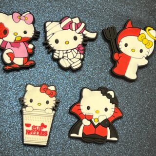 5PC Hello Kitty Vampire, Cup Noodle, Devil, Zombie, Mummy Soft PVC Shoe Croc Charms