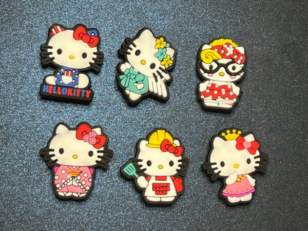 6PC Hello Kitty July 4th, Angel, Kimono, Cook, Princess, Teacher Soft PVC Shoe Croc Charms