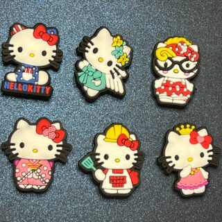 6PC Hello Kitty July 4th, Angel, Kimono, Cook, Princess, Teacher Soft PVC Shoe Croc Charms
