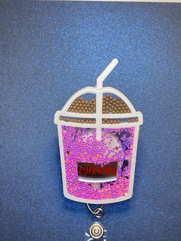 Cherry Drink Shaker - alligator clip - badge reel