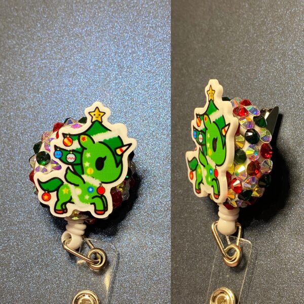 Christmas Theme Hello Kitty and Unicorn - alligator clip - badge reel - Image 2