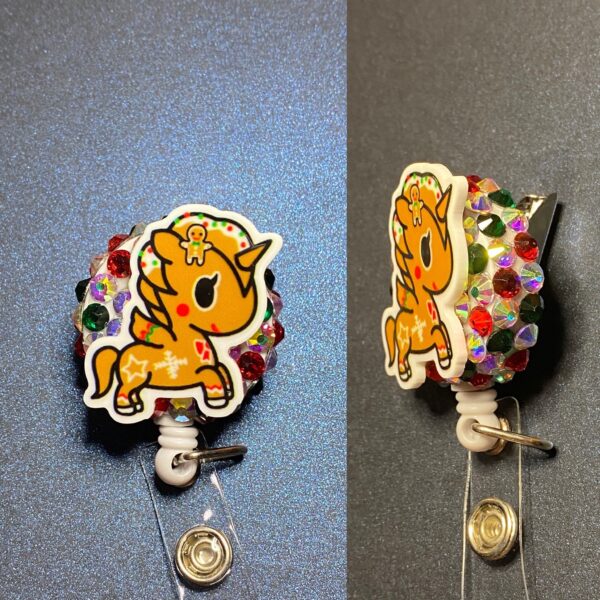 Christmas Theme Hello Kitty and Unicorn - alligator clip - badge reel - Image 3