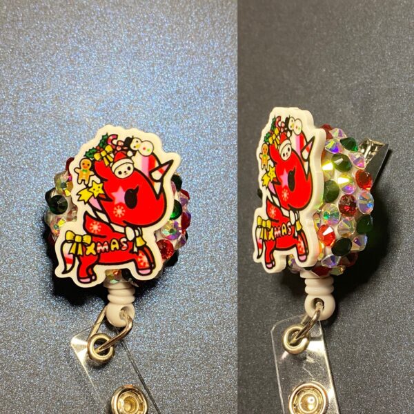 Christmas Theme Hello Kitty and Unicorn - alligator clip - badge reel - Image 6