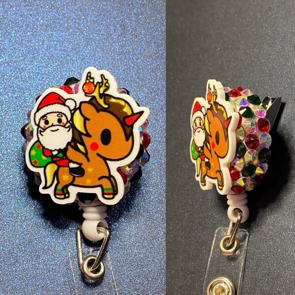 Christmas Theme Hello Kitty and Unicorn - alligator clip - badge reel - Image 7