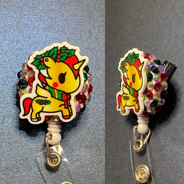 Christmas Theme Hello Kitty and Unicorn - alligator clip - badge reel - Image 8