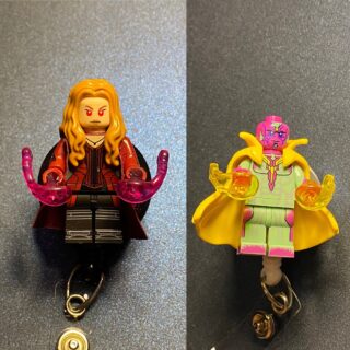 Custom made character minifigure- alligator clip - badge reel