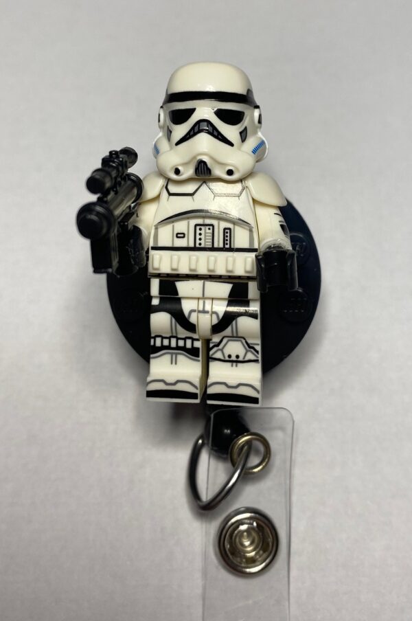 Storm Trooper and R2D2 custom made Minifigures- Alligator clip - Badge reel