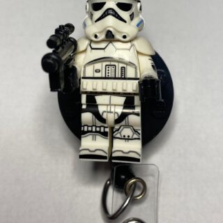 Storm Trooper and R2D2 custom made Minifigures- Alligator clip - Badge reel