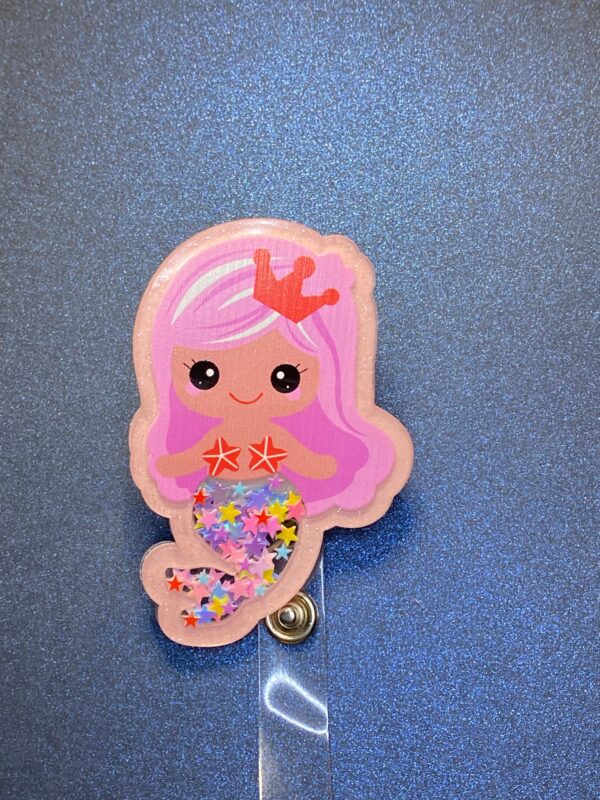 Mermaid With Star Shaker - alligator clip - badge reel
