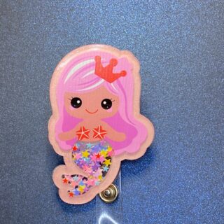 Mermaid With Star Shaker - alligator clip - badge reel