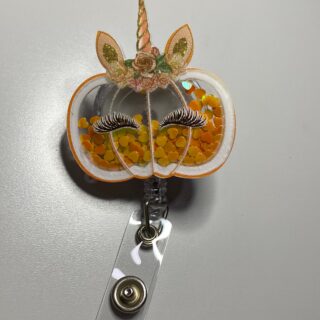 Pumpkincorn Shaker - alligator clip - badge reel