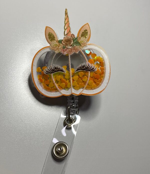 Pumpkincorn Shaker - alligator clip - badge reel
