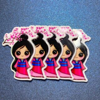 Set of 5 Girl w/ Cherry Blossom Tree Resin