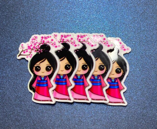 Set of 5 Girl w/ Cherry Blossom Tree Resin