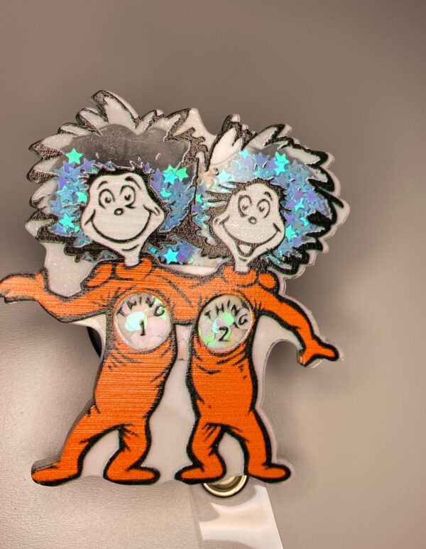 Thing 1 Thing Glitter - alligator clip - badge reel