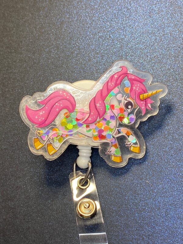 Unicorn Shaker - alligator clip - badge reel
