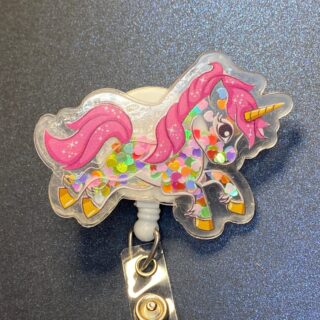 Unicorn Shaker - alligator clip - badge reel
