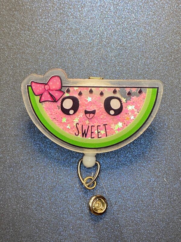 Watermelon Shaker - alligator clip - badge reel