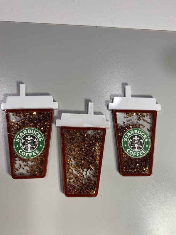 XL Starbucks glitter shaker coffee cup- alligator clip - badge reel