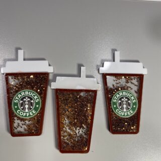 XL Starbucks glitter shaker coffee cup- alligator clip - badge reel