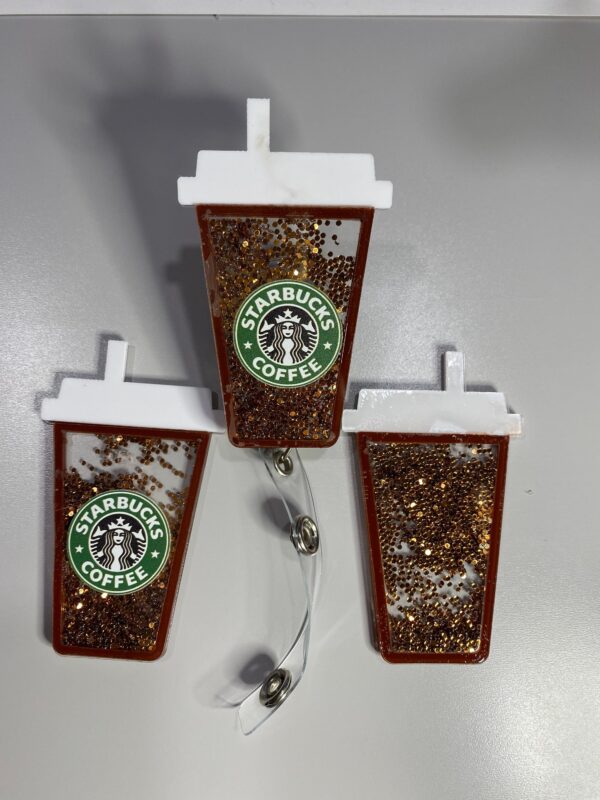 XL Starbucks glitter shaker coffee cup- alligator clip - badge reel - Image 2