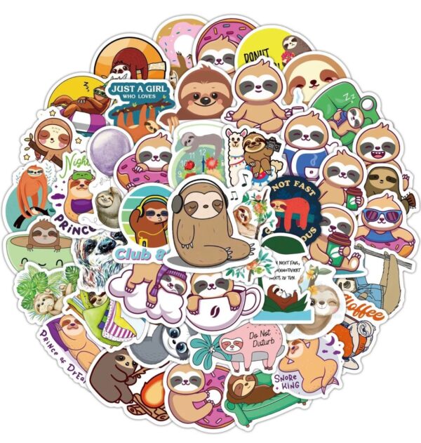 25/50 Count - Sloth Animal Cartoon Character Vinyl Stickers