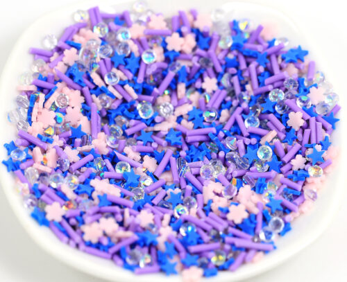 Polymer Clay Blue and Purple Hearts and Crystal Sprinkles for Resin Art, Nail Art