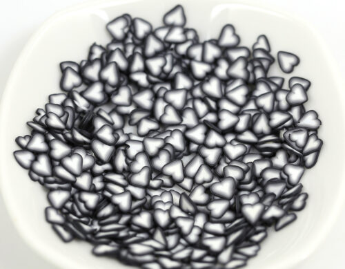 Hearts Black and White Polymer Clay for Resin Art, Nail Art